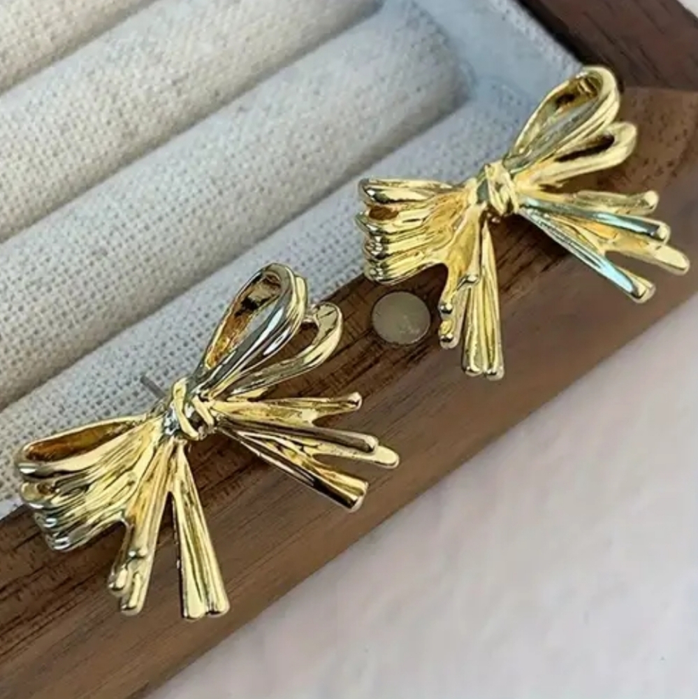Golden Ribbon Bow Earrings